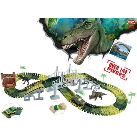 Ariko Autobaan met dinosaurussen | racebaan jungle | met dinos | dinosaurus baan | flexibele racebaan | 6 verschillende racebanen | met militair voertuig | inclusief batterijen
